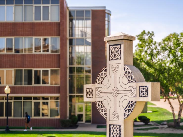 Celtic cross on St. Ambrose Campus